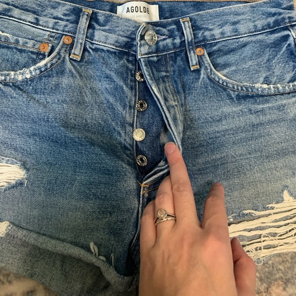 Agolde Blue Distressed Jean Shorts - Picture 5 of 9
